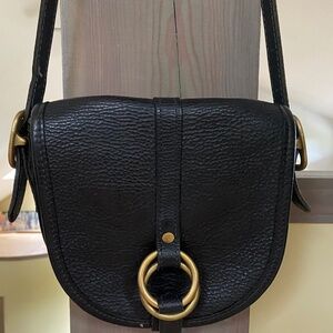 VINTAGE BLACK LEATHER CROSS BODY SADDLE BAG JW HULME & CO